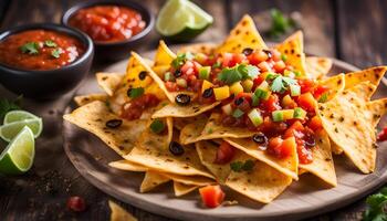 AI generated nachos with salsa sauce photo