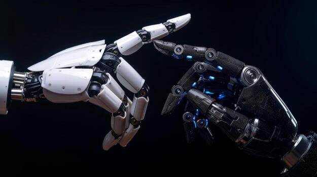 AI generated Robot finger making contact with robot finger, Generative AI photo