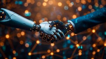 AI generated Robot handshake with robot, future business partnership concept, Generative AI photo