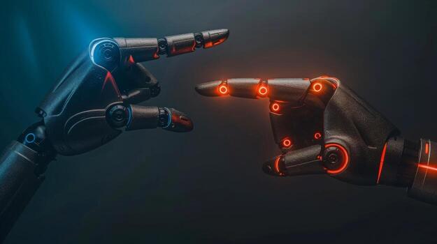 AI generated Robot finger making contact with robot finger, Generative AI photo