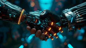 AI generated Robot handshake with robot, future business partnership concept, Generative AI photo