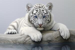 AI generated Close-up portrait of a white tiger looking directly at the viewer, Generative AI photo