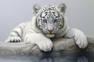 ai generado de cerca retrato de un blanco Tigre mirando directamente a el espectador, generativo ai foto