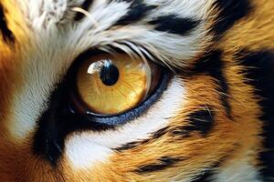 ai generado de cerca de un Tigre ojo curioso directamente adelante, generativo ai foto