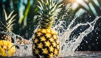 AI generated Water splashing on fresh pineapple photo