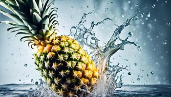 AI generated Water splashing on fresh pineapple photo