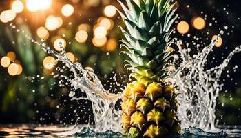 AI generated Water splashing on fresh pineapple photo