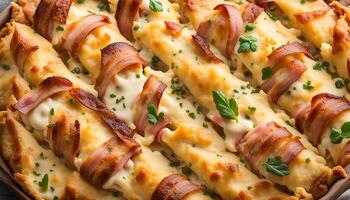 AI generated Homemade croziflette made with bacon, ham, cheese, cream photo