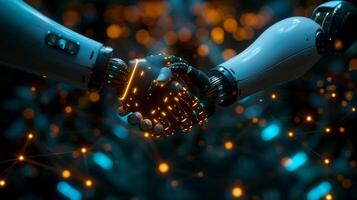 AI generated Robot handshake with robot, future business partnership concept, Generative AI photo