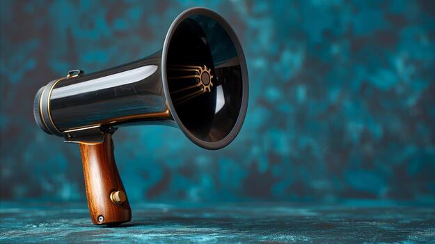 AI generated Vintage Megaphone on a Textured Blue Background photo