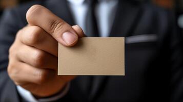 AI generated Businessperson Offering Blank Card in Close-Up photo