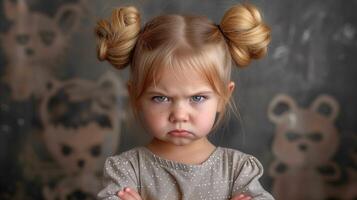 AI generated Toddler Girl With Pouting Expression and Crossed Arms photo