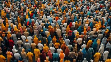 ai generado diverso multitud desde arriba, vistoso reunión, comunidad evento foto