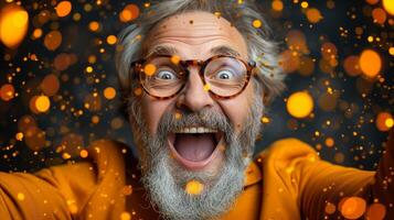 AI generated Joyful Senior Man Celebrating With Sparkles Around Him photo