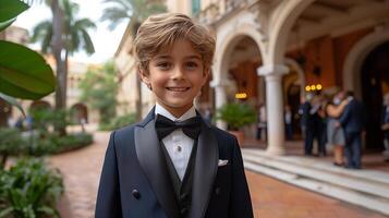 AI generated Well-Dressed Young Boy at a Formal Event photo