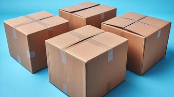 AI generated Cardboard Boxes Ready for Distribution on Blue Background photo