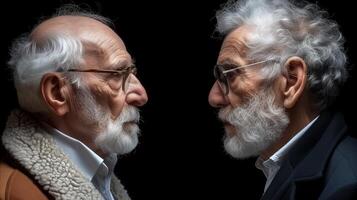 AI generated Elderly Twin Brothers Facing Each Other in Profile photo