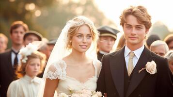 AI generated Elegant wedding ceremony with beautiful bride and handsome groom photo