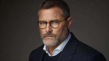 AI generated Confident mature businessman with glasses and suit portrait photo
