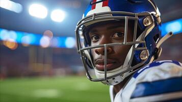 AI generated Focused Football Player Ready for Night Game photo