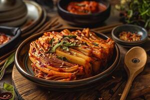 ai generado asiático cocina. coreano kimchi. comida foto