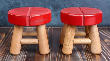 AI generated Two Wooden Stools on Wooden Floor photo