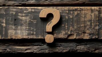 AI generated Wooden Question Mark on Rustic Background photo