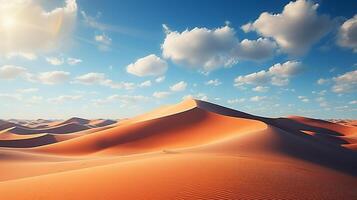 AI generated Beautiful landscape of desert dunes mountains with bright clouds sky. Minimal nature background. photo