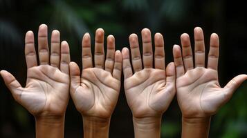 AI generated Four Raised Hands Signaling Volunteer Participation photo