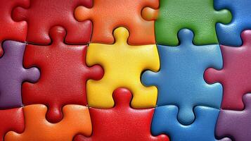 AI generated Colorful jigsaw puzzle pieces connected together close-up photo