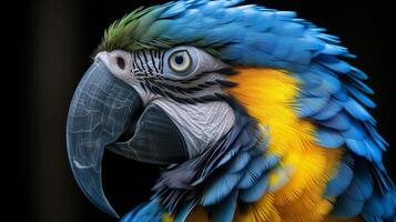 AI generated Close-Up of a Blue and Yellow Macaw Feather Detail photo