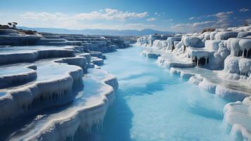 ai generado pamukkale, Pamukkale tufo gradas, Turquía foto