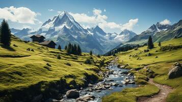 ai generado hd Suiza fondos de pantalla, increíble Suiza montaña antecedentes foto