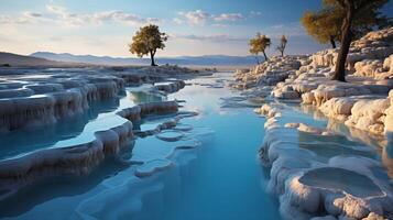 ai generado pamukkale, Pamukkale tufo gradas, Turquía foto