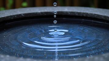 ai generado tranquilo agua gotas creando ondas en un sereno agua cuenca foto