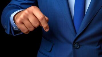 AI generated Businessman in Blue Suit Pointing Finger Forward photo