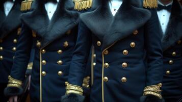 ai generado ceremonial uniformes con dorado adornos en militar desfile foto