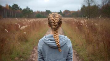 AI generated Serene Autumn Walk Through Golden Fields at Dusk photo