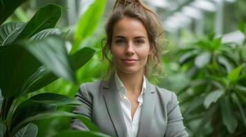 AI generated Confident Businesswoman in Office Greenhouse photo