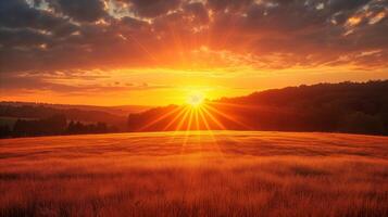 AI generated Golden Sunset Over Rolling Hills photo