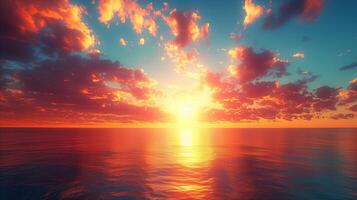 AI generated Breathtaking sunset over ocean with vivid clouds and warm glow photo