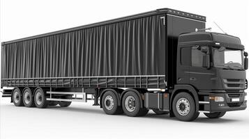 AI generated Black Semi Truck With Closed Trailer Parked in Studio photo