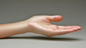 AI generated Outstretched Human Hand on a Gray Background photo