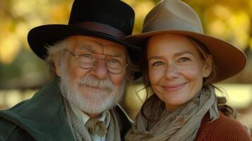 AI generated Elderly Gentleman and Middle-Aged Woman Smiling in Autumn photo