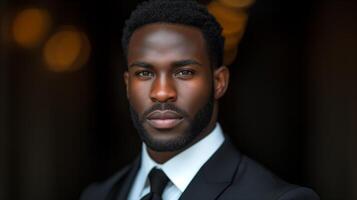 AI generated Confident african american businessman in elegant suit photo