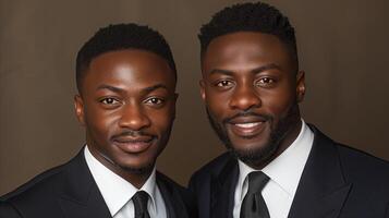 AI generated Confident businessmen twins in suits posing for corporate portrait photo