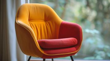 AI generated Modern yellow and red armchair in a bright living space by the window photo