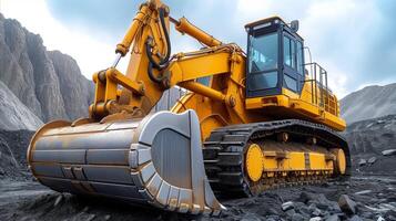 AI generated Powerful Excavator at a Rocky Construction Site photo