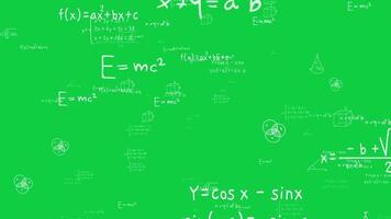 matematica formula, matematico calcolo equazione, pensiero conoscenza iq, scienza formula animazione copertura effetto su verde schermo sfondo video