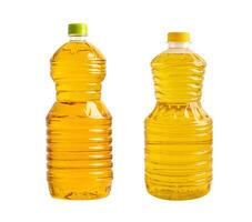 Vegetable oil in different bottle for cooking isolated on white background. photo